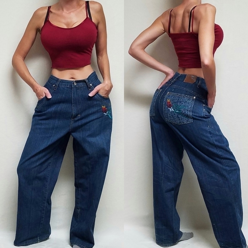 VINTAGE Rocawear Rainbow Graphic Baggy Fit Wide Leg High Rise Skater Jeans